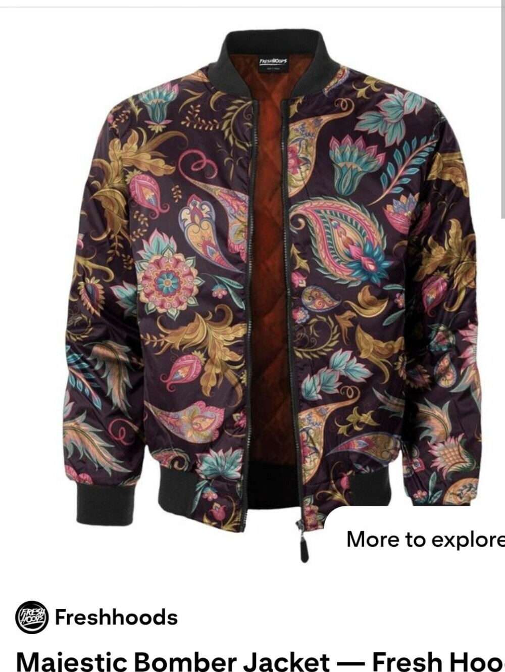 FreshHoods Floral Paisley Bomber Jacket - Black/Multi.    Size XL - Picture 3 of 12
